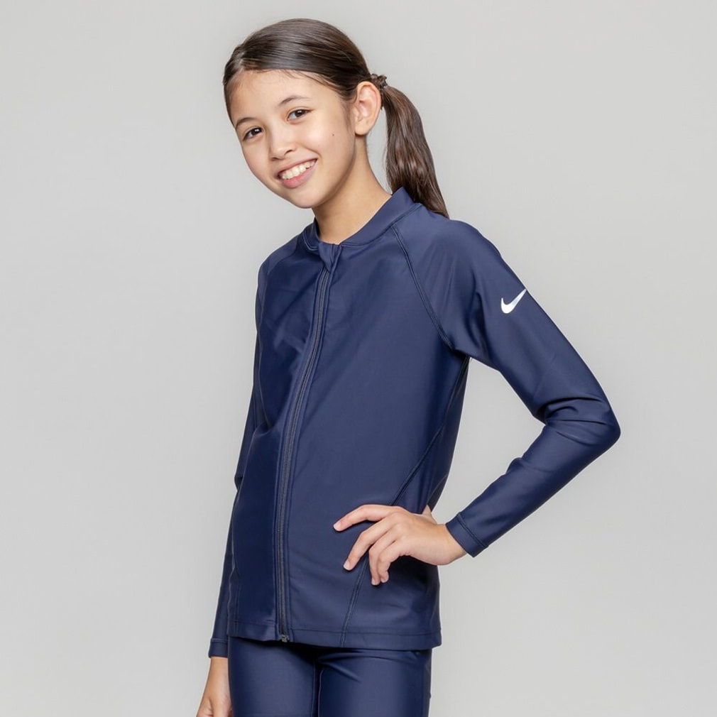 SS26 ユニセックスジップ付き長袖ラッシュガード(ネイビー-130cm)