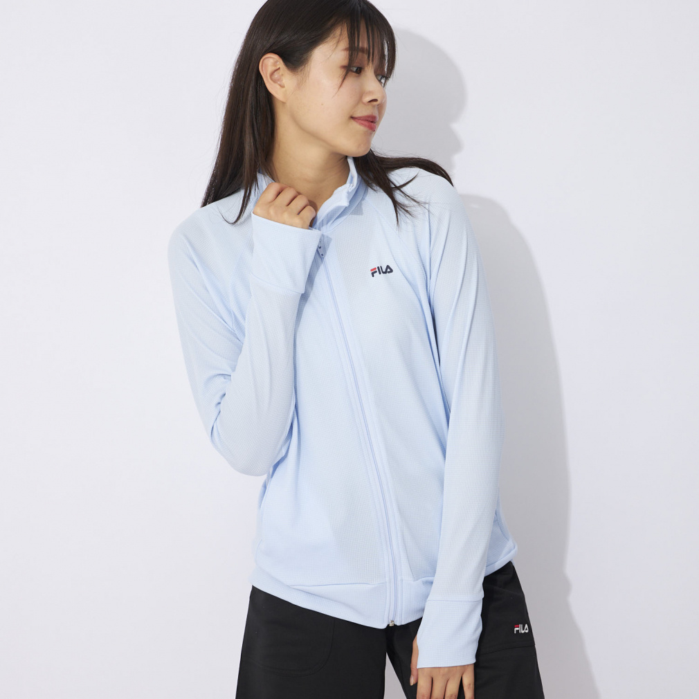 FILA レディースホワイトジャケットとライトブルーパンツセット フィラ レディース マリン ラッシュガード 冷感メッシュラッシュガード