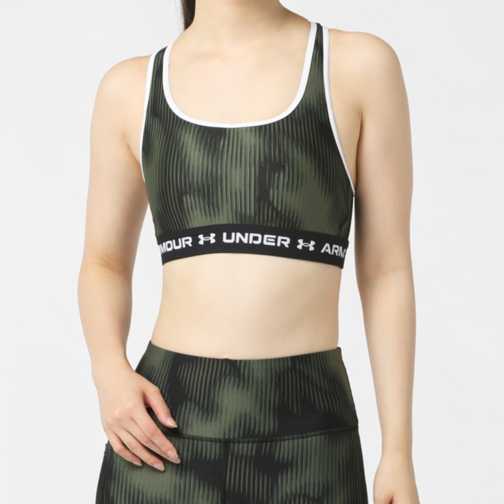 UAクロスバック プリントブラ ミディアムサポート(アーミーグリーン×ブラック-S)
