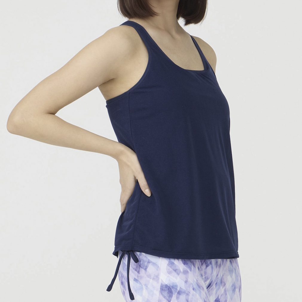 フィットネス ミドルサポートシア重ねスポーツブラ(ネイビー-S)