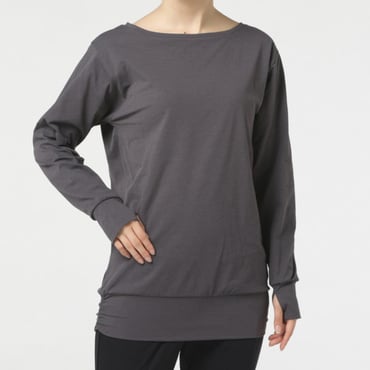 フィットネス チュニック丈裾ギャザー 長袖 Tシャツ
