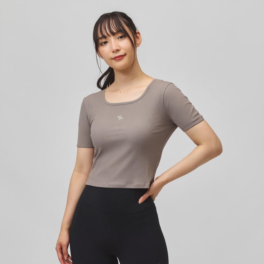 ゼクシィミックス レディース 半袖 Tシャツ ソフトリブクロップド丈