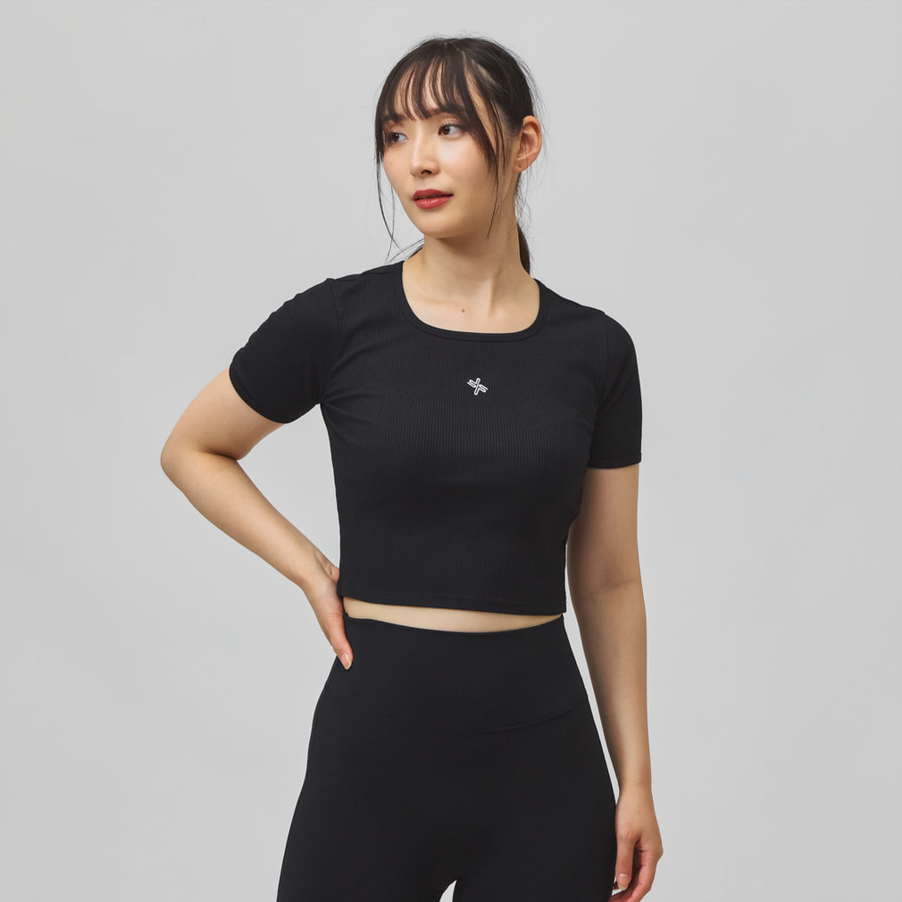 ゼクシィミックス レディース 半袖 Tシャツ ソフトリブクロップド丈