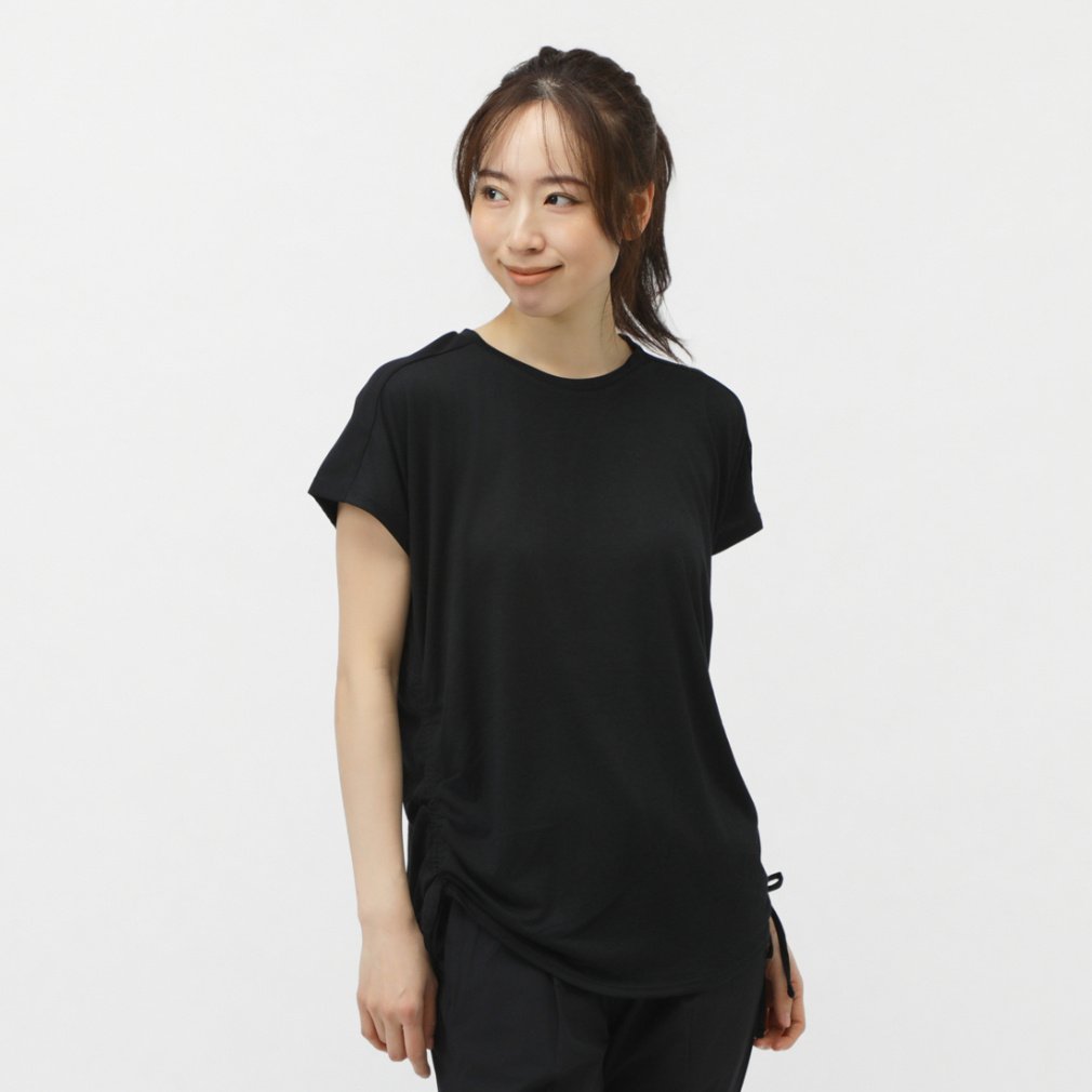 フィットネス サイドシャーリングTシャツ(ブラック-S　レディス)