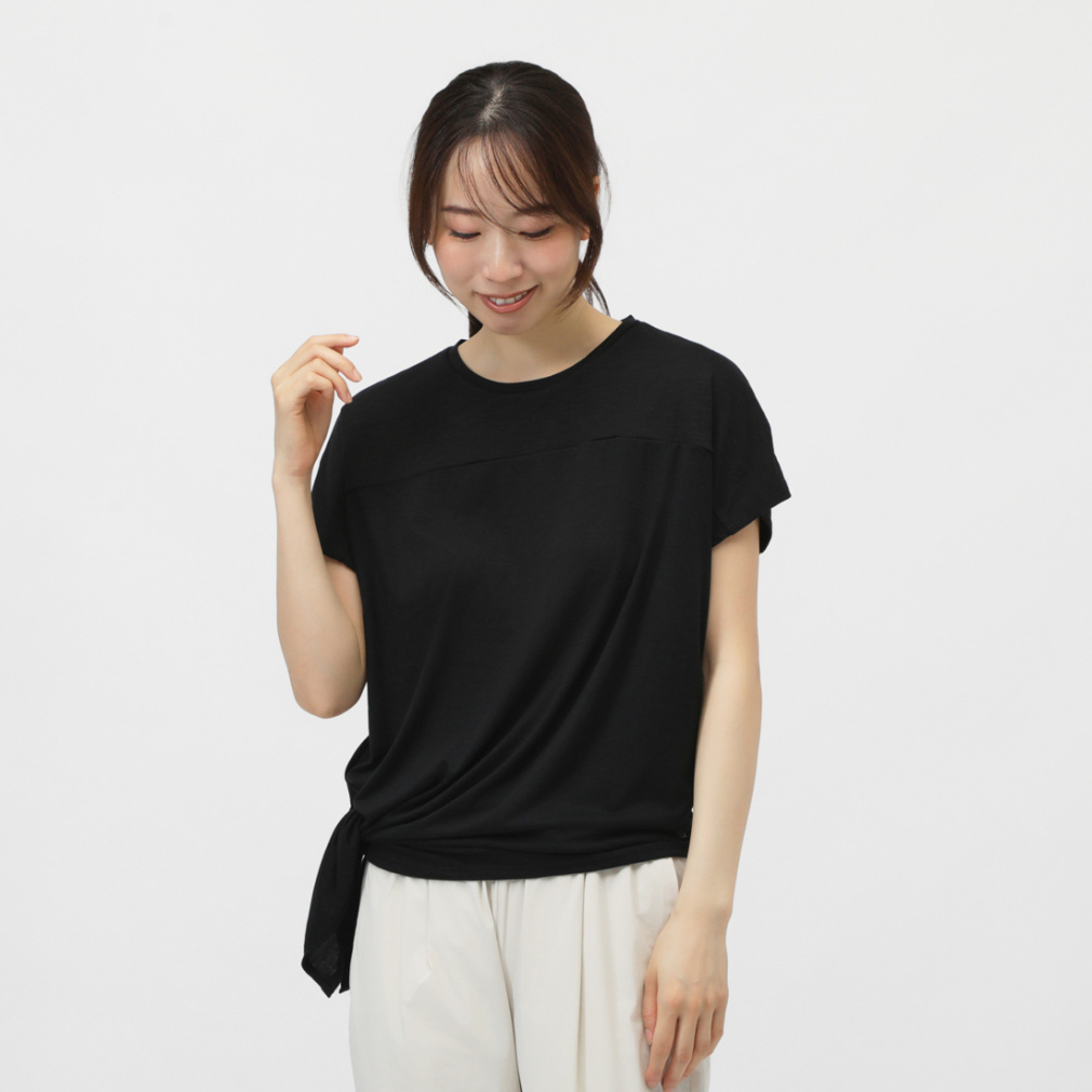フィットネス サイドスリット2WAY 半袖 Tシャツ(ブラック-S　レディス)