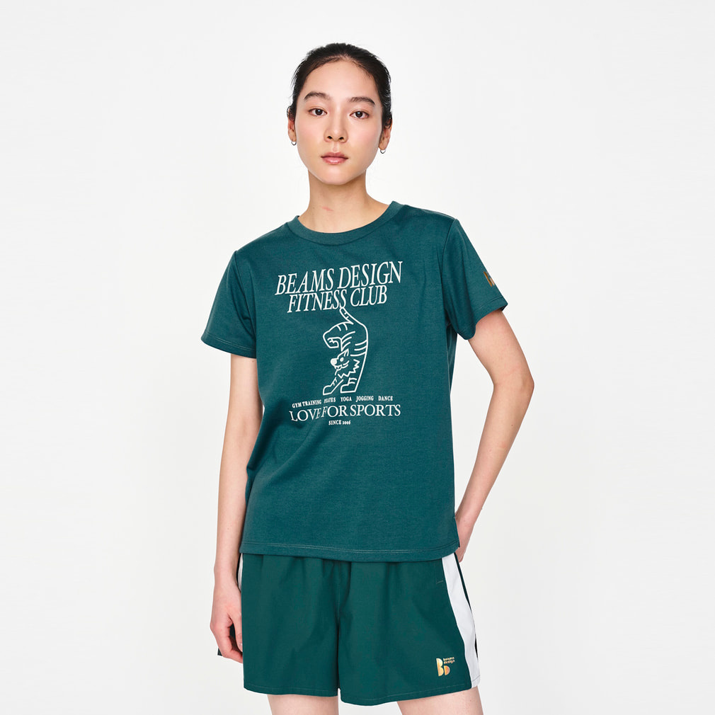 フィットネスグラフィックTシャツ(グリーン-S)