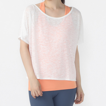 フィットネス ブラタンクトップセットシアーTシャツ(アイボリー×オレンジ-S　レディス)