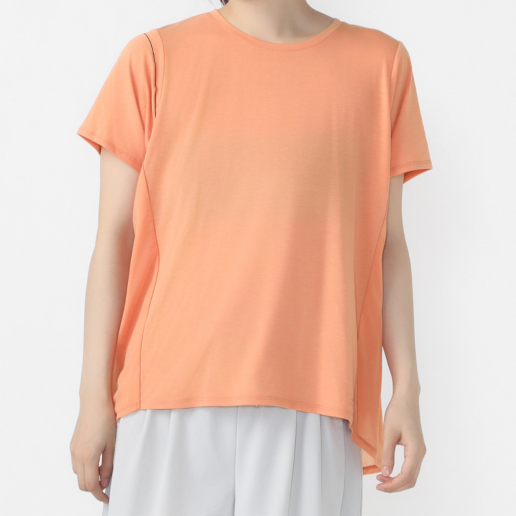 フィットネス 後ろシア付き半袖Tシャツ(オレンジ-S　レディス)