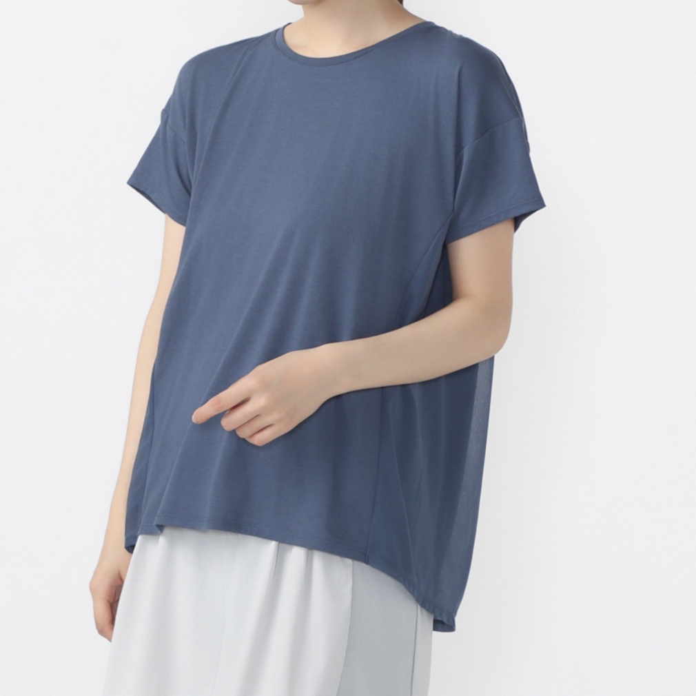 フィットネス 後ろシア付き半袖Tシャツ(ダークブルー-S　レディス)