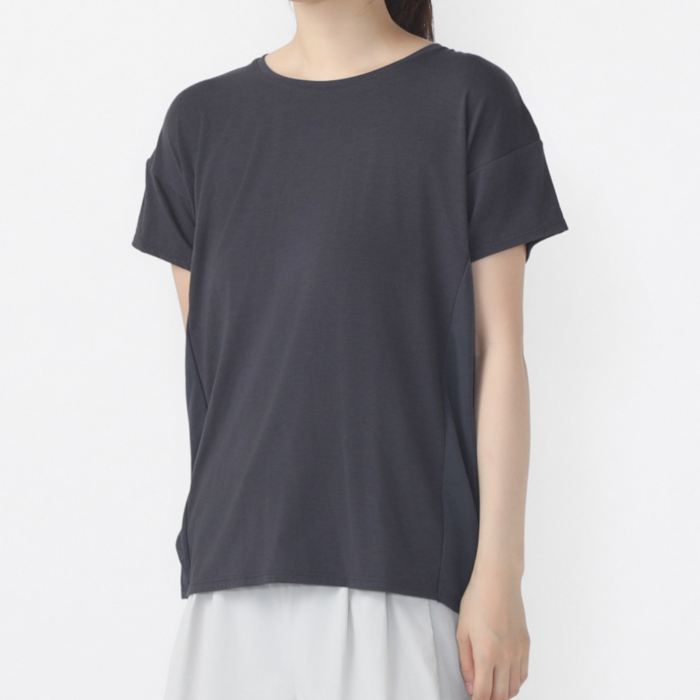 フィットネス 後ろシア付き半袖Tシャツ(ダークグレー-S　レディス)