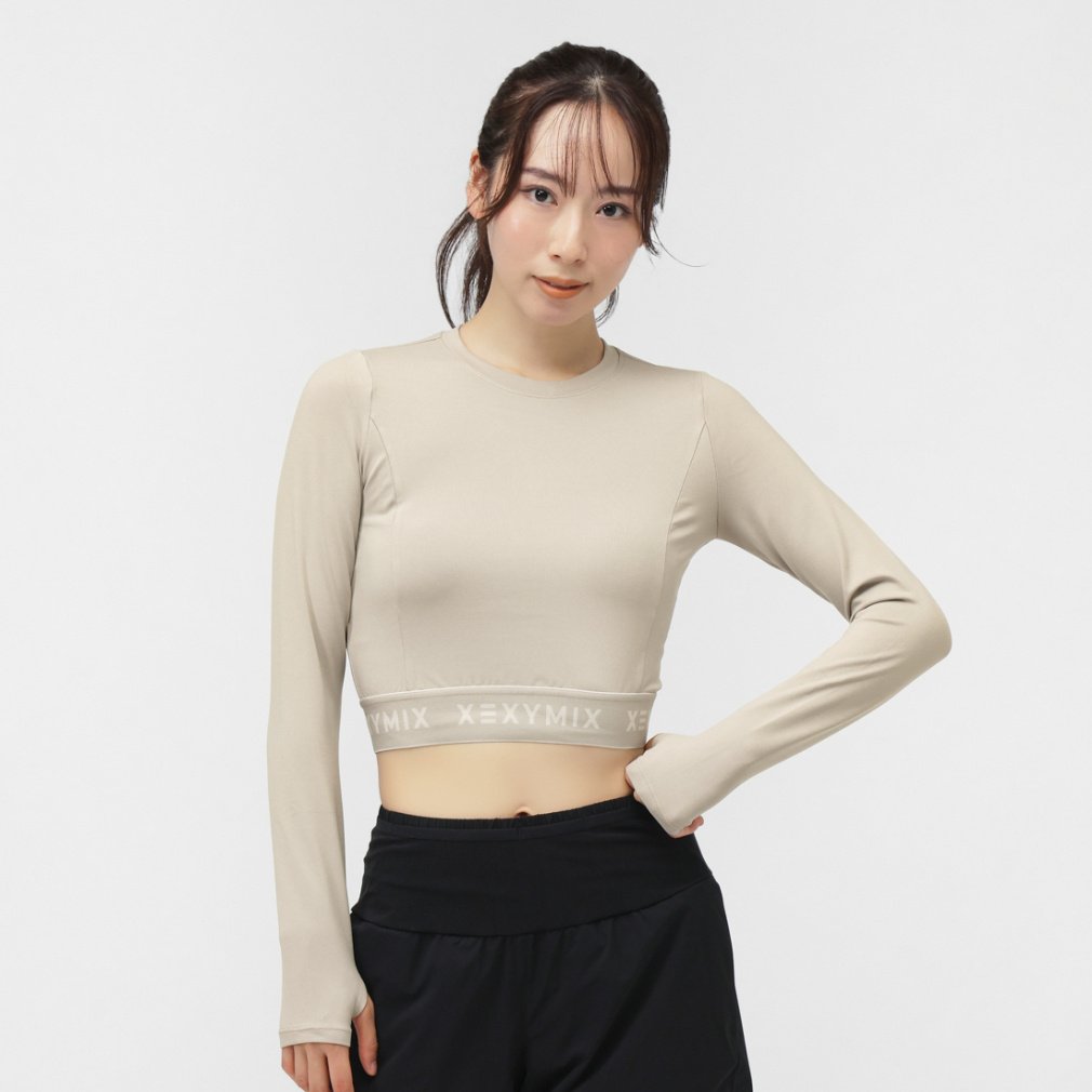 ゼクシィミックス レディース 長袖 Tシャツ ロゴ入り クロップド丈 長袖 XWFLT01H3 スポーツウェア ヨガウェア XEXYMIX