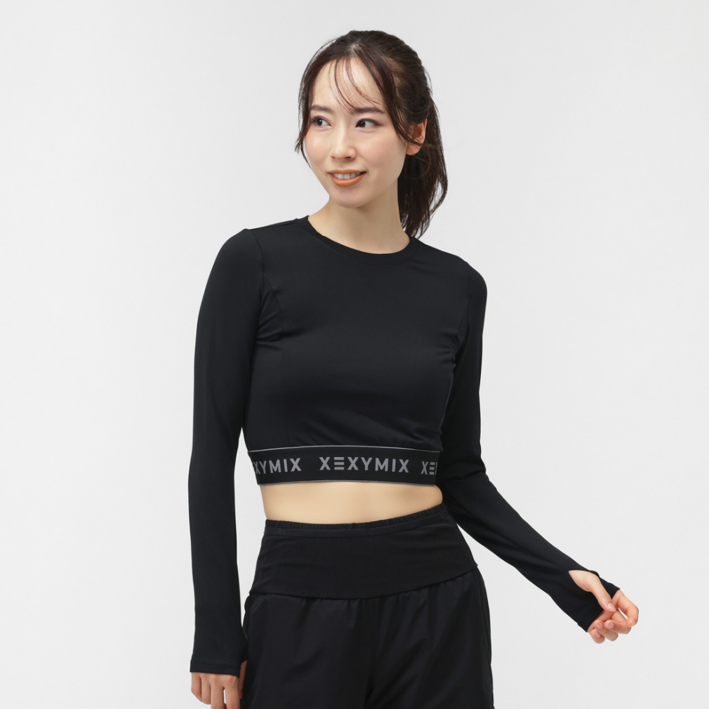 ゼクシィミックス レディース 長袖 Tシャツ ロゴ入り クロップド丈
