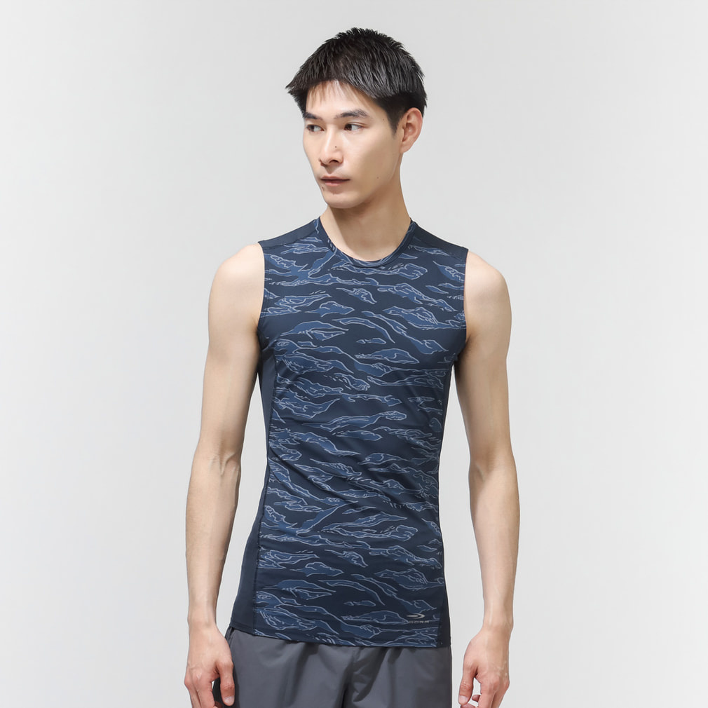 iCOOL ノースリーブコンプレッション(ネイビー×ダークブルー-S)