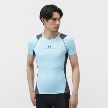 UAアイソチル ベント コンプレッション ショートスリーブ シャツ(ペールブルー×グレー-S　メンズ)