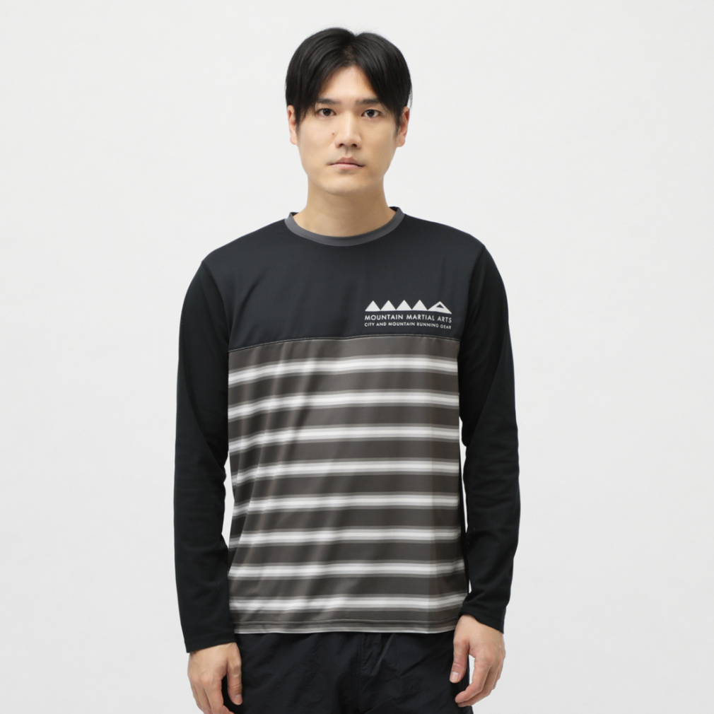 マウンテンマーシャルアーツ メンズ ランニング 長袖Tシャツ Border Panel Mesh Long Tee MMA22-04AP : ブラック Mountain Martial Arts