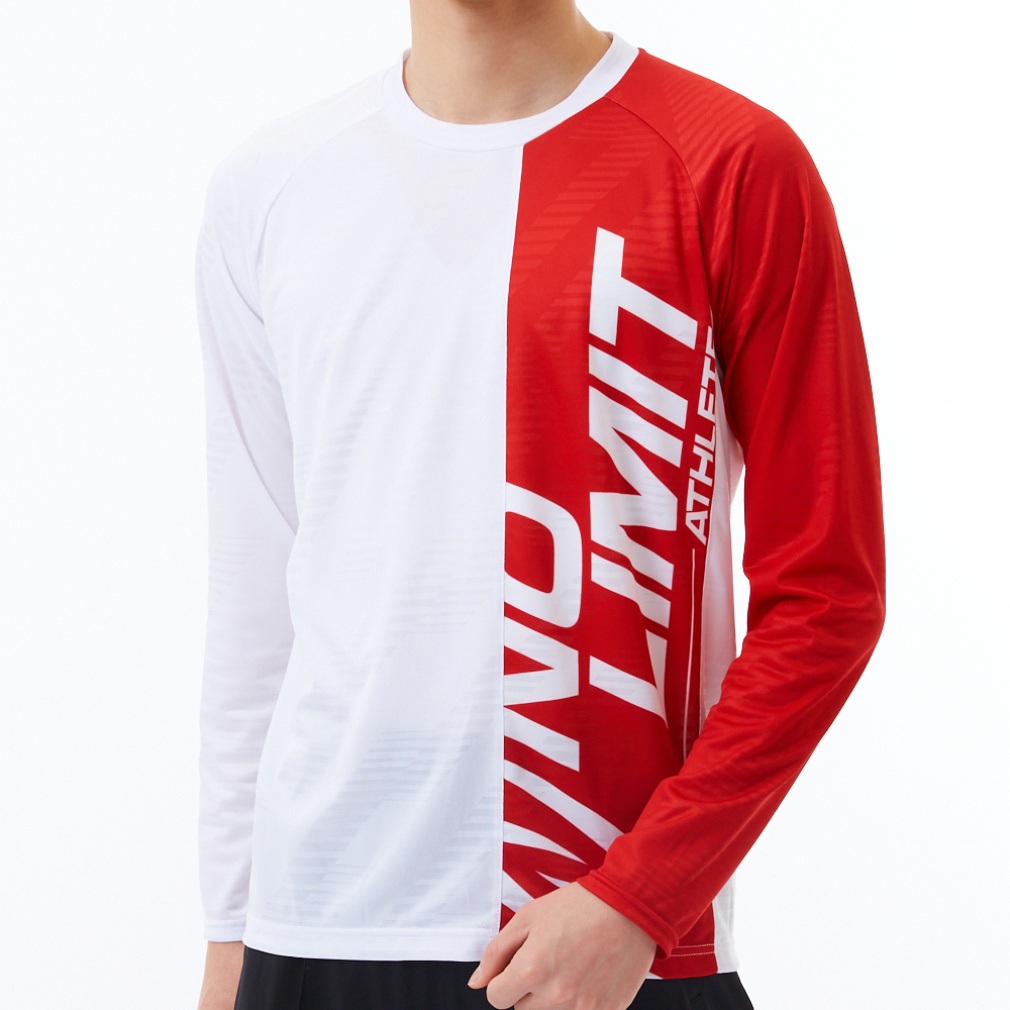 ニシ メンズ 陸上/ランニング 長袖Tシャツ ジャガードプラクティスロングスリーブTシャツ 2811A411 : ホワイト×レッド NISHI