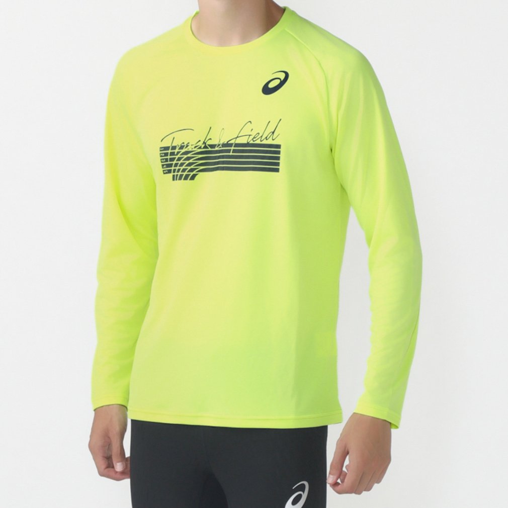 アシックス メンズ レディス 陸上/ランニング 長袖Tシャツ MEN GRAPHIC LONG SLEEVE TOP 2091A717 : イエロー asics