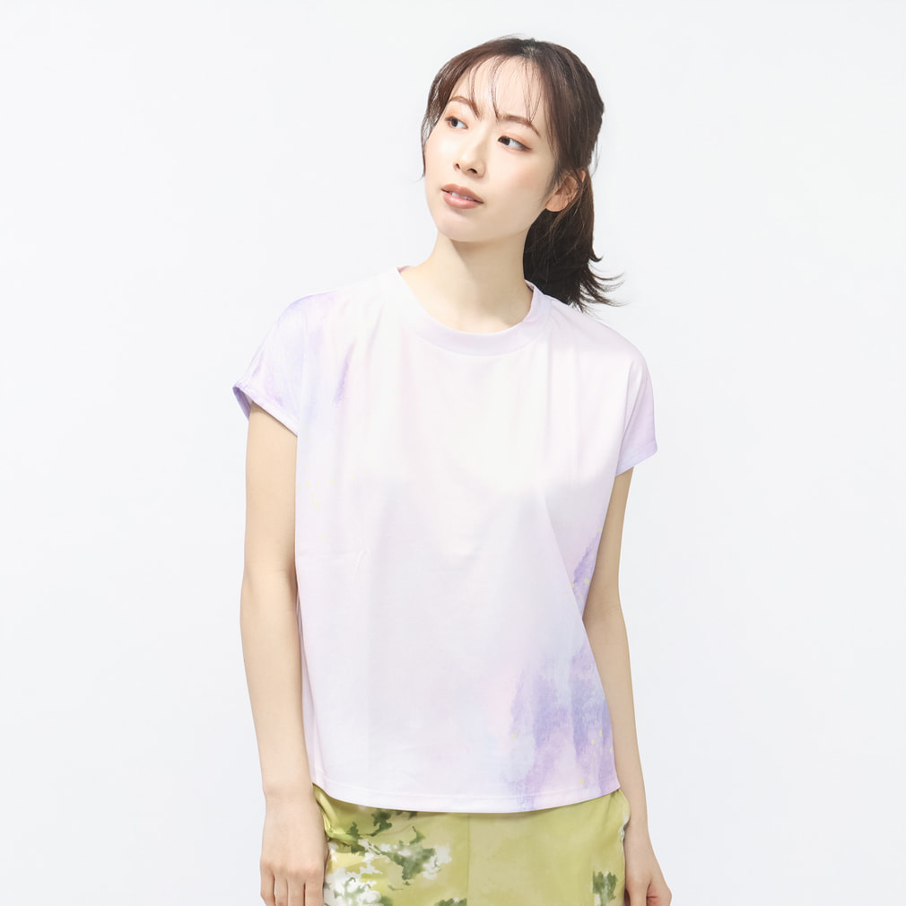 UVカット総柄ランニングTシャツ(ラベンダー-S)