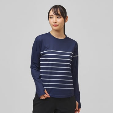 吸水速乾ボーダーランニング長袖Tシャツ