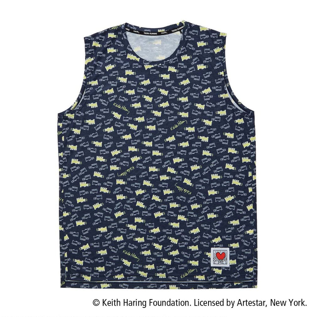 キースへリング ランニングノースリーブ(ネイビー×イエロー-XS)