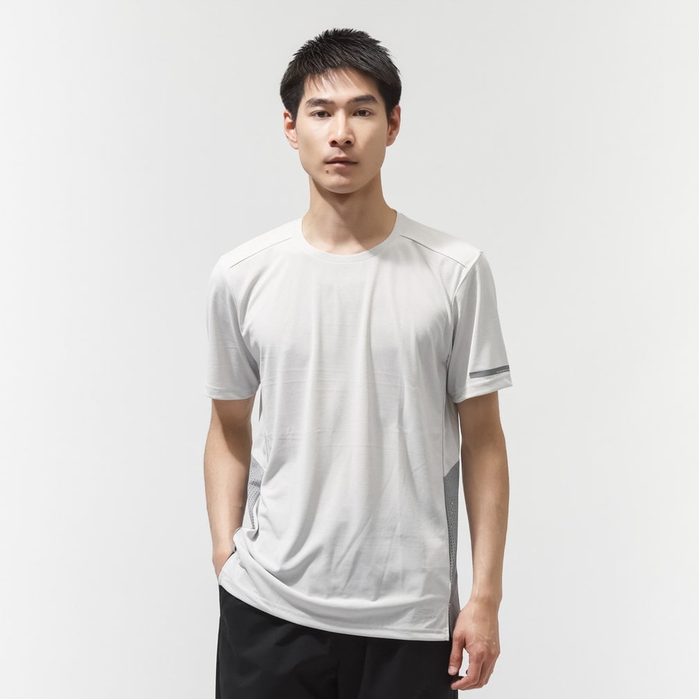 アイドライ通気ランニング半袖Tシャツ(ライトグレー×グレー-S)