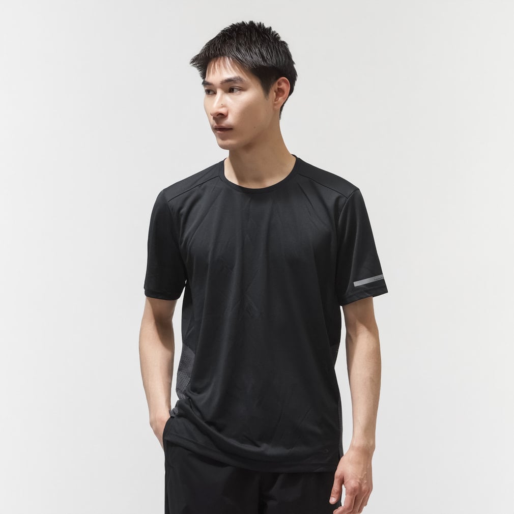 アイドライ通気ランニング半袖Tシャツ(ブラック×ダークグレー-XS)