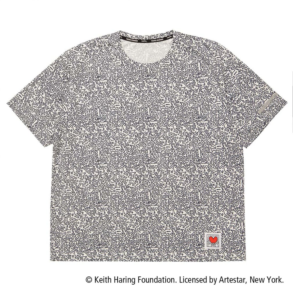 キースへリング 半袖ランニングTシャツ(ホワイト×ネイビー-XS)