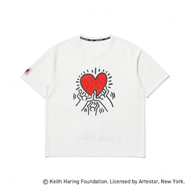 ランニング半袖Tシャツ フロントグラフィック キースへリング(ホワイト-L)