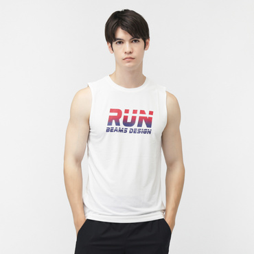 BEAMS DESIGN ランニンググラフィックノースリーブ(ホワイト-L)