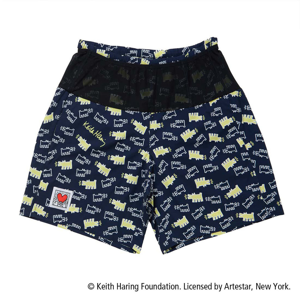 キースへリング マルチポケットランニングショーツ(ネイビー×イエロー-XS)