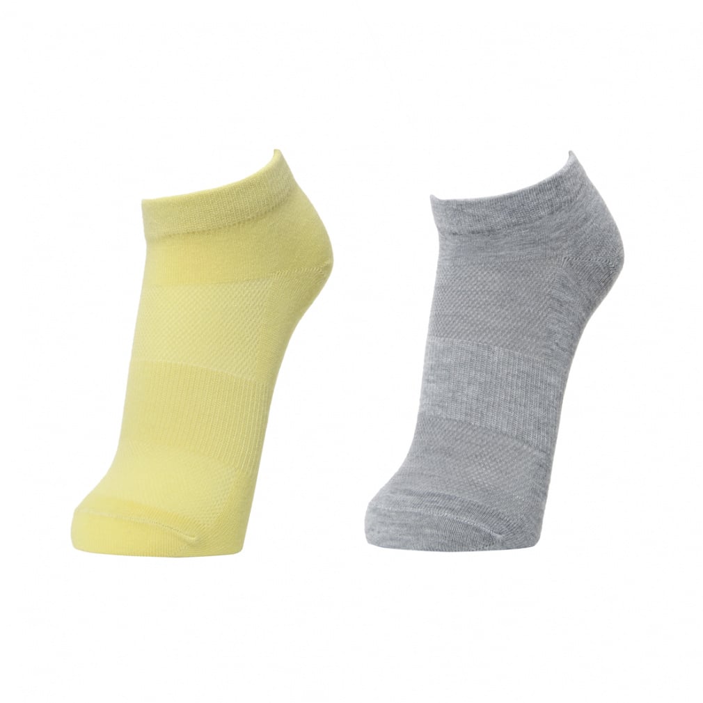 2足組 ソックス(カラー)(ペールイエロー×グレー-23-25cm)