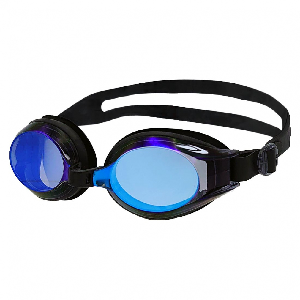 ワイドタイプ スイミングゴーグル スイムゴーグル 大きめゴーグル ミラーゴーグル(ブラック×ブルー-FREE)