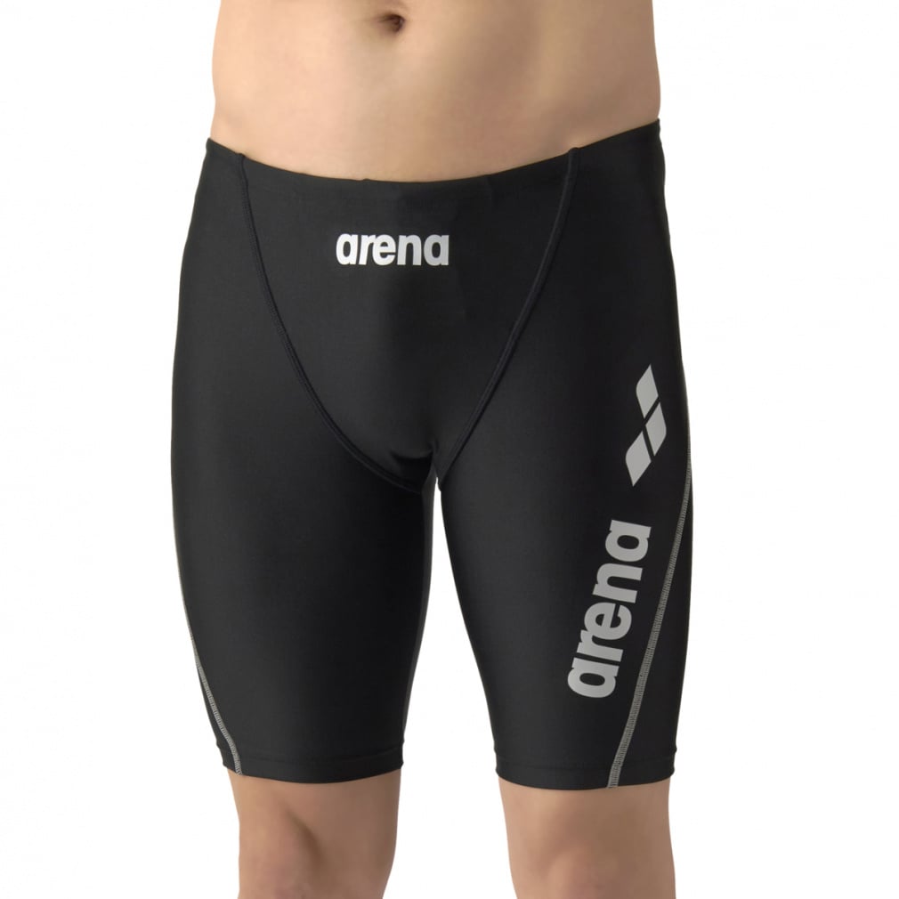 フィットネススパッツ ハーフレッグ(ブラック×シルバー-M)