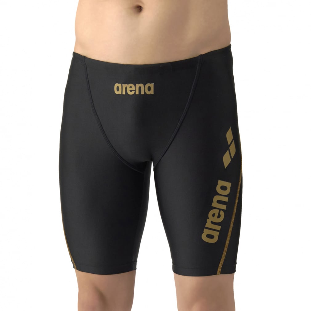 フィットネススパッツ ハーフレッグ(ブラック×ゴールド-M)