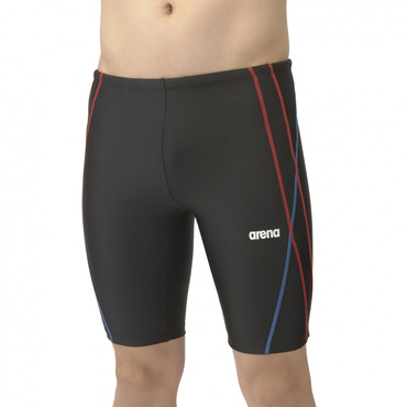 フィットネス水着 キャップ ゴーグル 3点セット フィットネススパッツ ハーフレッグ/フィットネスゴーグル/テキスタイルキャップ(ブラック×レッド-S ﾒﾝｽﾞ)