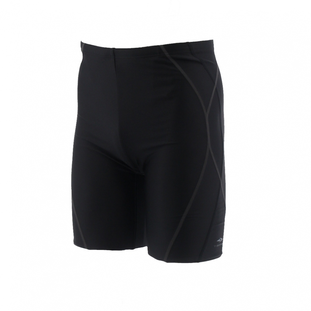 フィットネス水着セット スパッツ水着・2WAYストレッチ スイムキャップ・ワイドタイプスイミングゴーグル(ブラック×ブラック-S ﾒﾝｽﾞ)