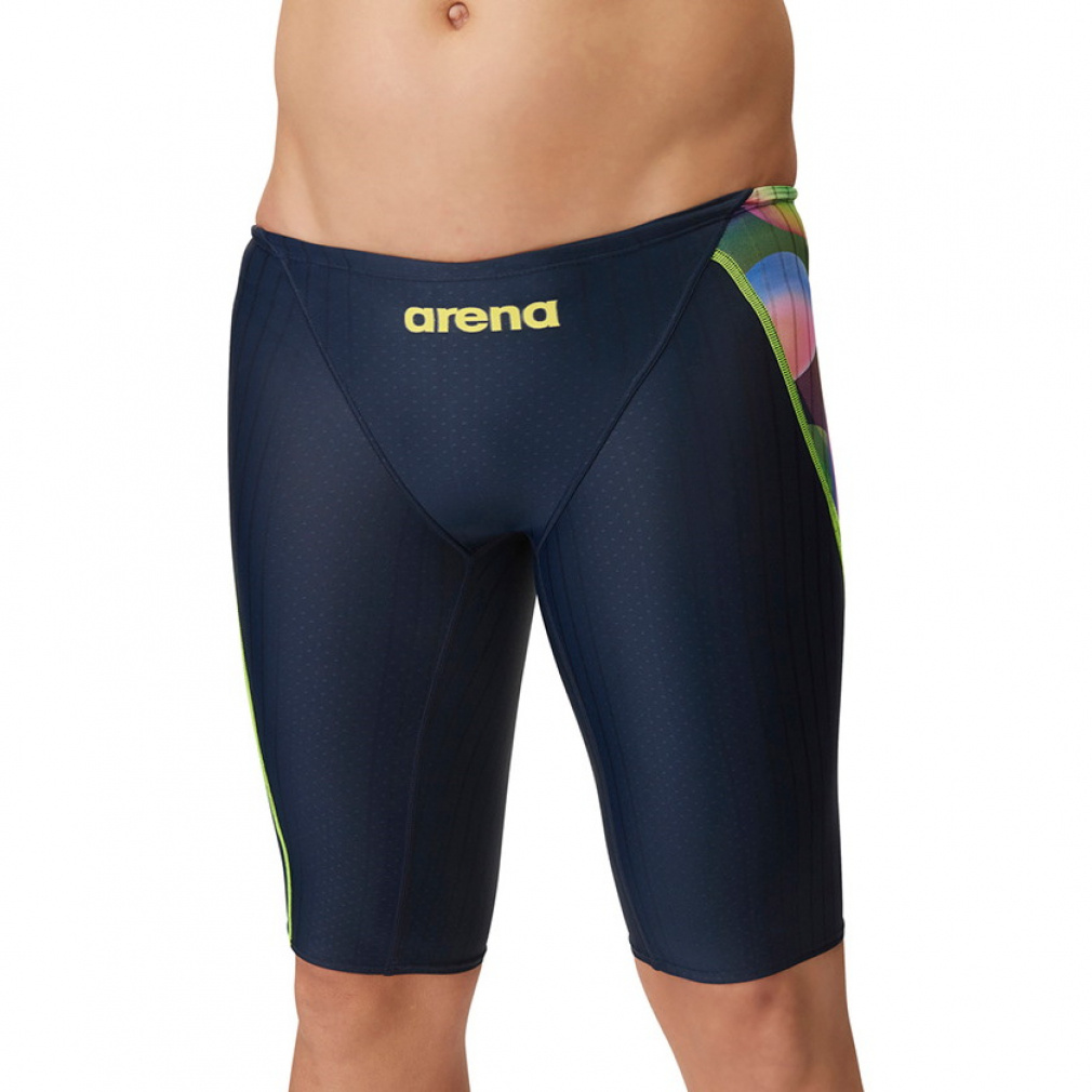 アクアレーシング スパッツ(ハーフレッグ) WA承認モデル ニット水着(ネイビー×イエロー-M)