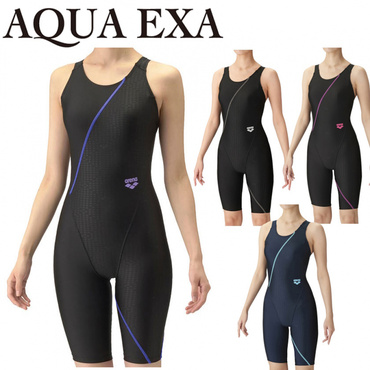 フィットネスワンピーススパッツ オープンバック ハーフレッグ ぴったりパッド AQUAEXA