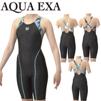 フィットネスワンピーススパッツ オープンバック ハーフレッグ ぴったりパッド AQUA EXA