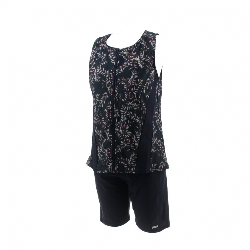 リーフ柄プリントジップセパレート水着大寸(ネイビー-15号)