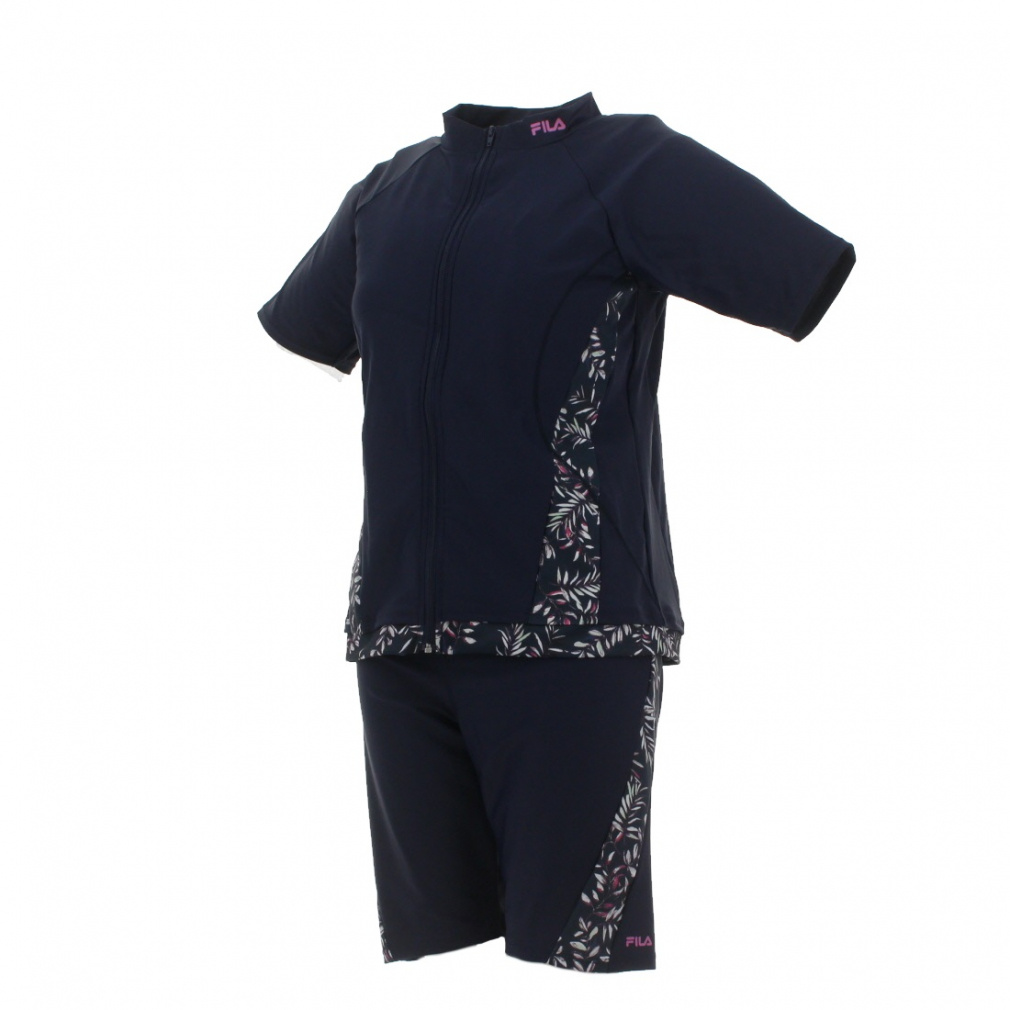 フィラ レディス 水泳 フィットネス水着 リーフ柄プリントジップ