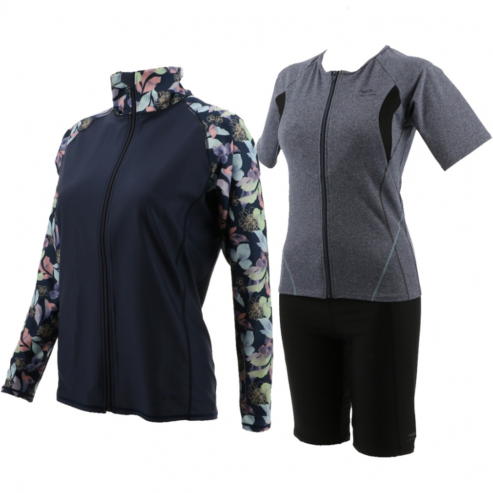 競技用水着 3枚セット 水着3点セット プリントデザインラッシュガード/半袖上下セット｜Alpen