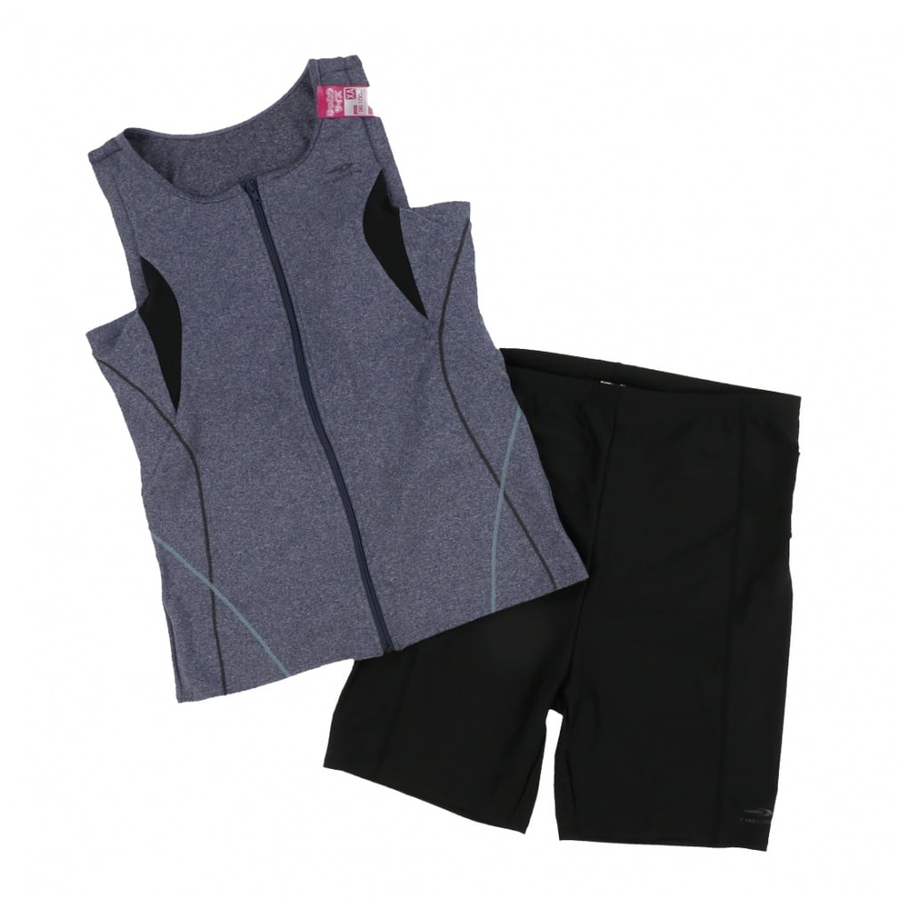 フィットネス水着 ノースリーブセット ゆったりサイズ(ネイビー-XA 4L)