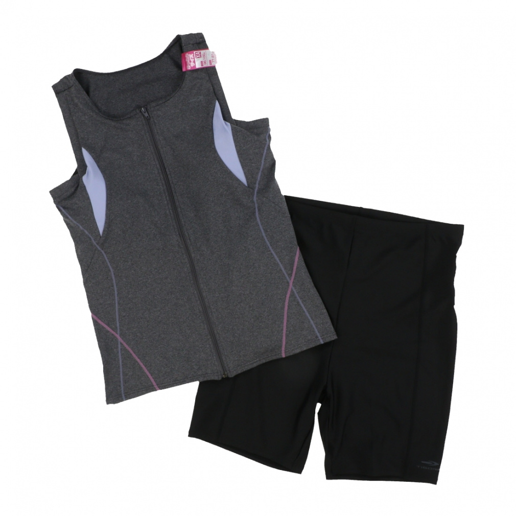 フィットネス水着 ノースリーブセット ゆったりサイズ(グレー-XA 4L)