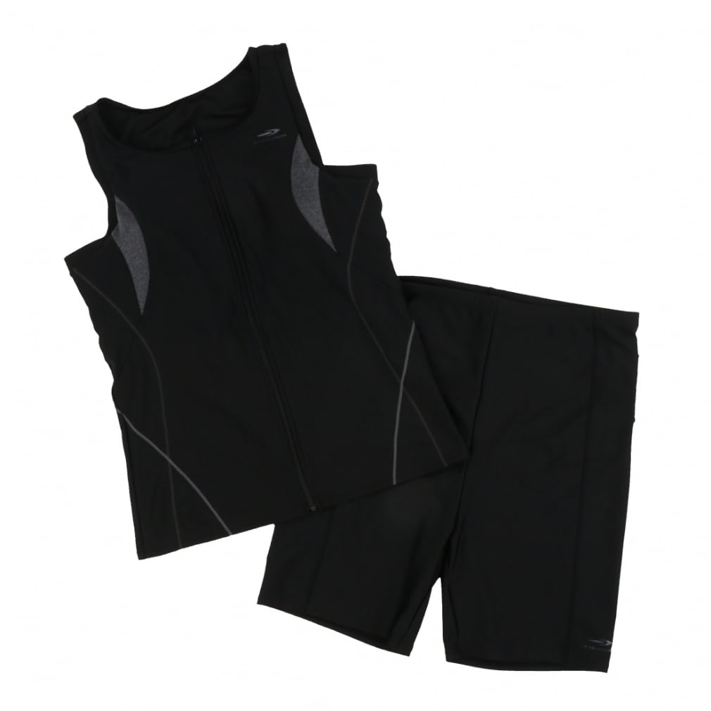 フィットネス水着 ノースリーブセット ゆったりサイズ(ブラック-XA 4L)