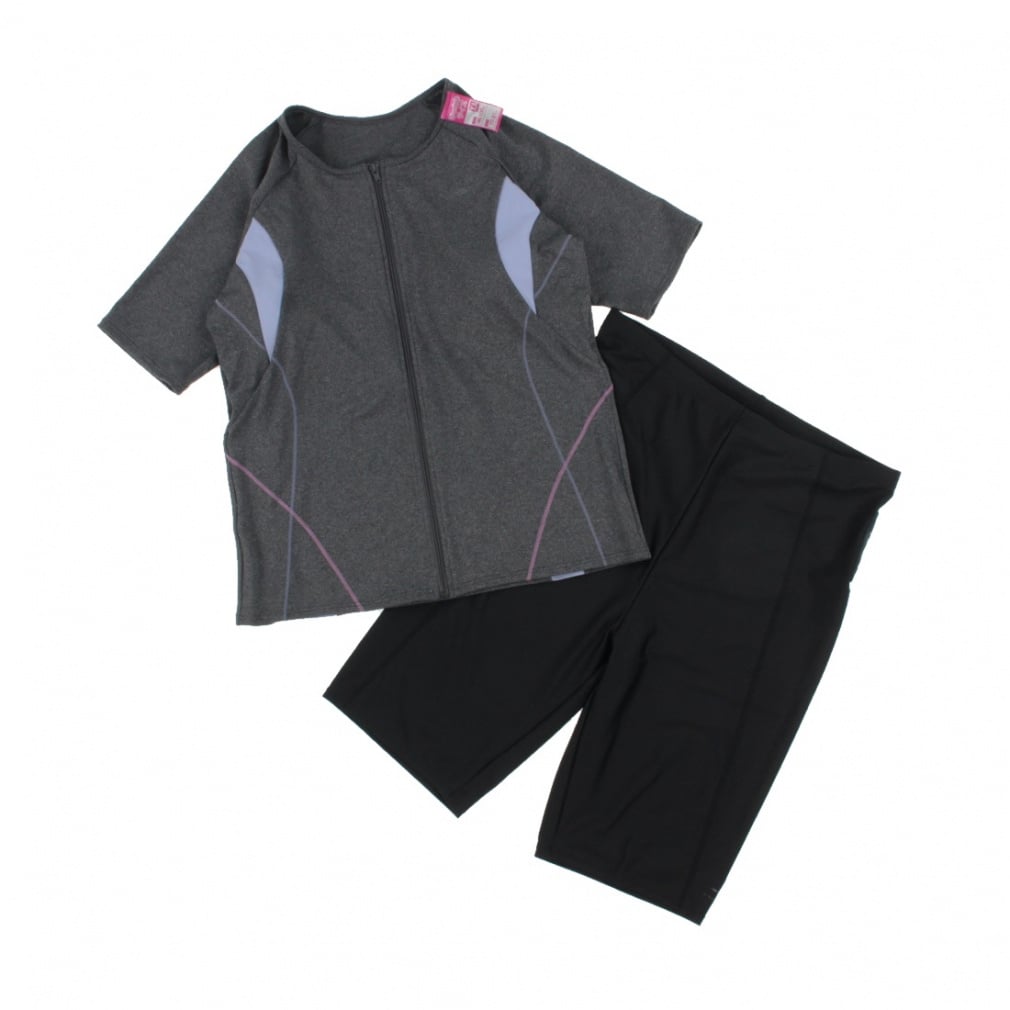 フィットネス水着 半袖セット ゆったりサイズ(グレー-XA 4L)
