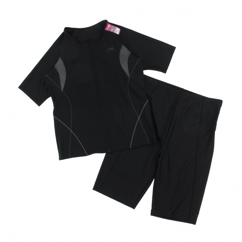 フィットネス水着 半袖セット ゆったりサイズ(ブラック-XA 4L)