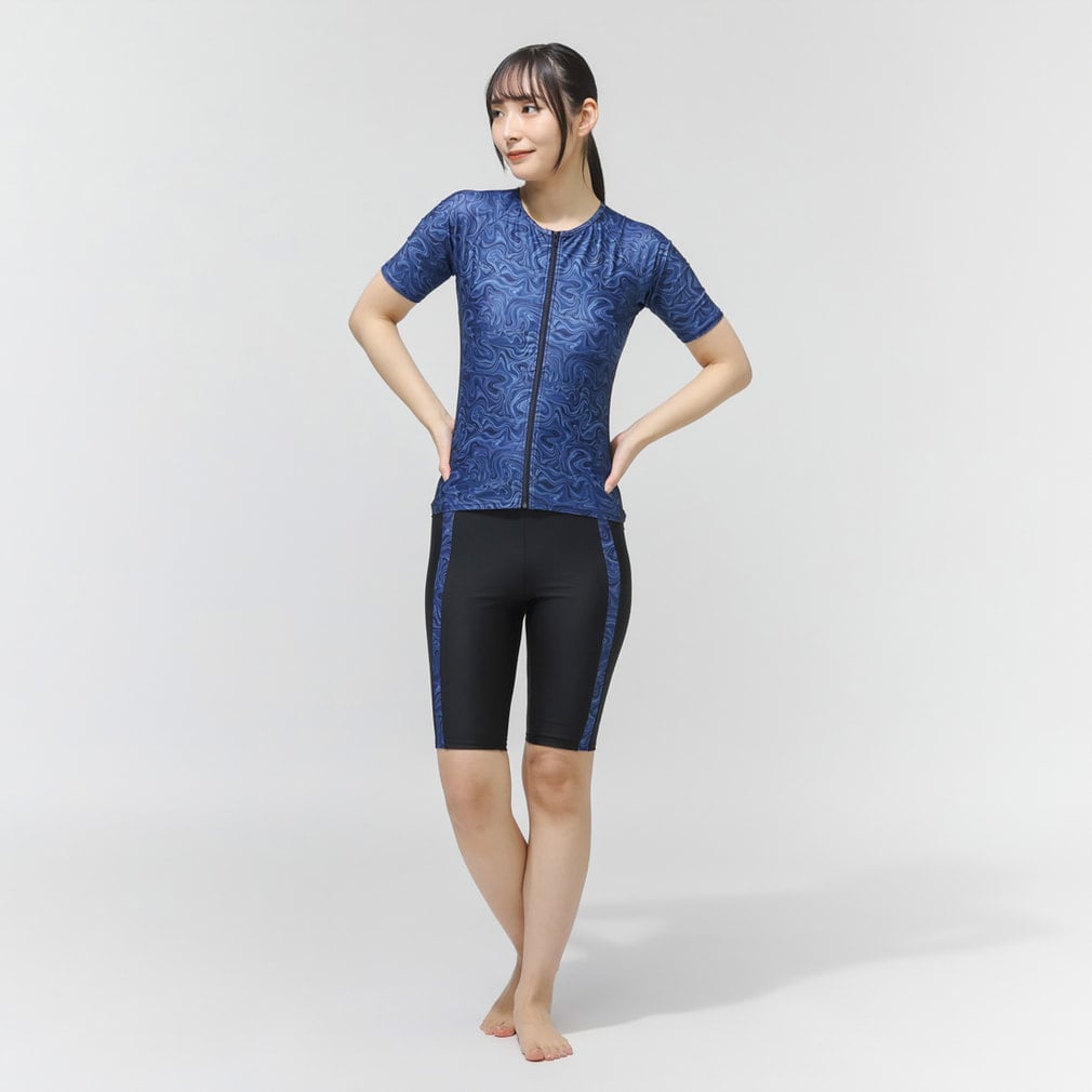 ティゴラ レディース 水泳 フィットネス水着 半袖プリントセット水着