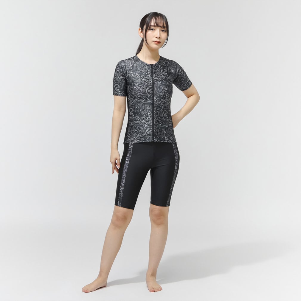 ティゴラ レディース 水泳 フィットネス水着 半袖プリントセット水着
