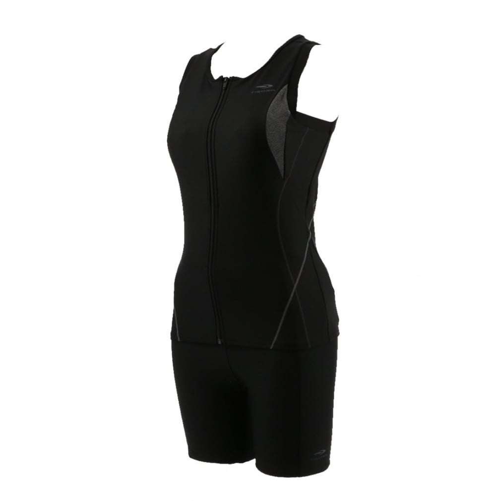 フィットネス水着セット ノースリーブセット水着・2WAYストレッチ スイムキャップ・ワイドタイプスイミングゴーグル(ブラック-M ﾚﾃﾞｨｽ)